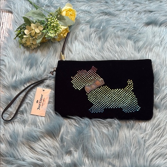 Juicy Couture Handbags - NWT Juicy Couture Embellished Scottie Velvet Clutch Wristlet